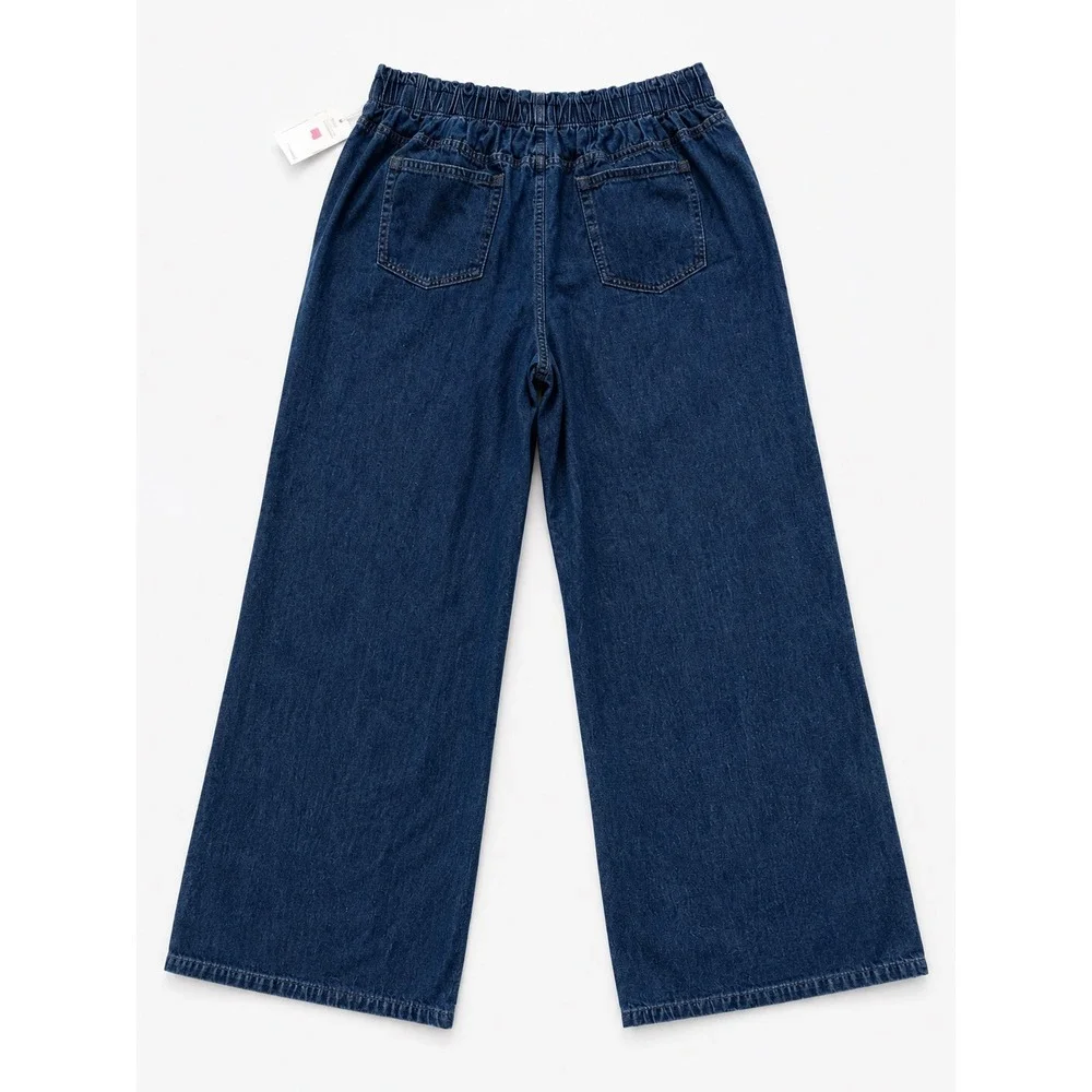 Just Be Womens Plus Size 3X Wide Leg Denim Jeans Dark Wash Elastic Waist Pull On